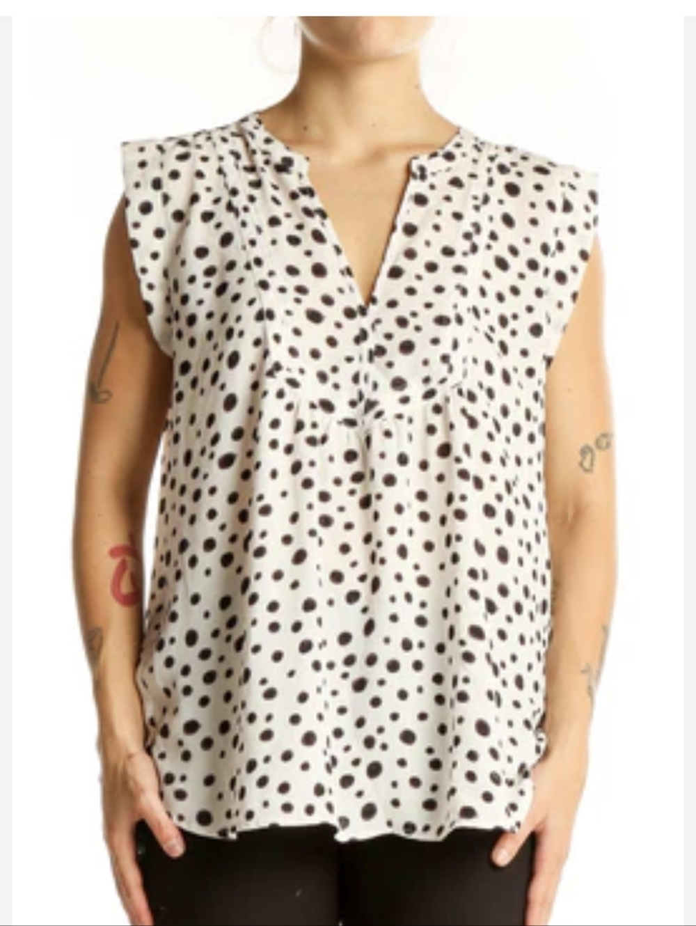 Loft Black Dot On White Cap Sleeve Top Large